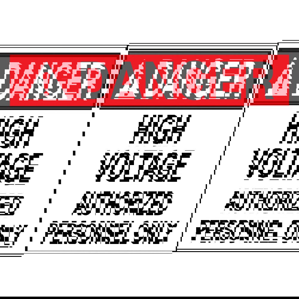 Safety Signs; Family: Safety Sign ; Sign Type: Exit; Facility; Security & Admittance; Fire; Visitor; Workplace ; Sign Header: DANGER ; Legend: DANGER HIGH VOLTAGE AUTHORIZED PERSONNEL ONLY ; Message/Graphic: Message Only ; Graphic Type: Message Only